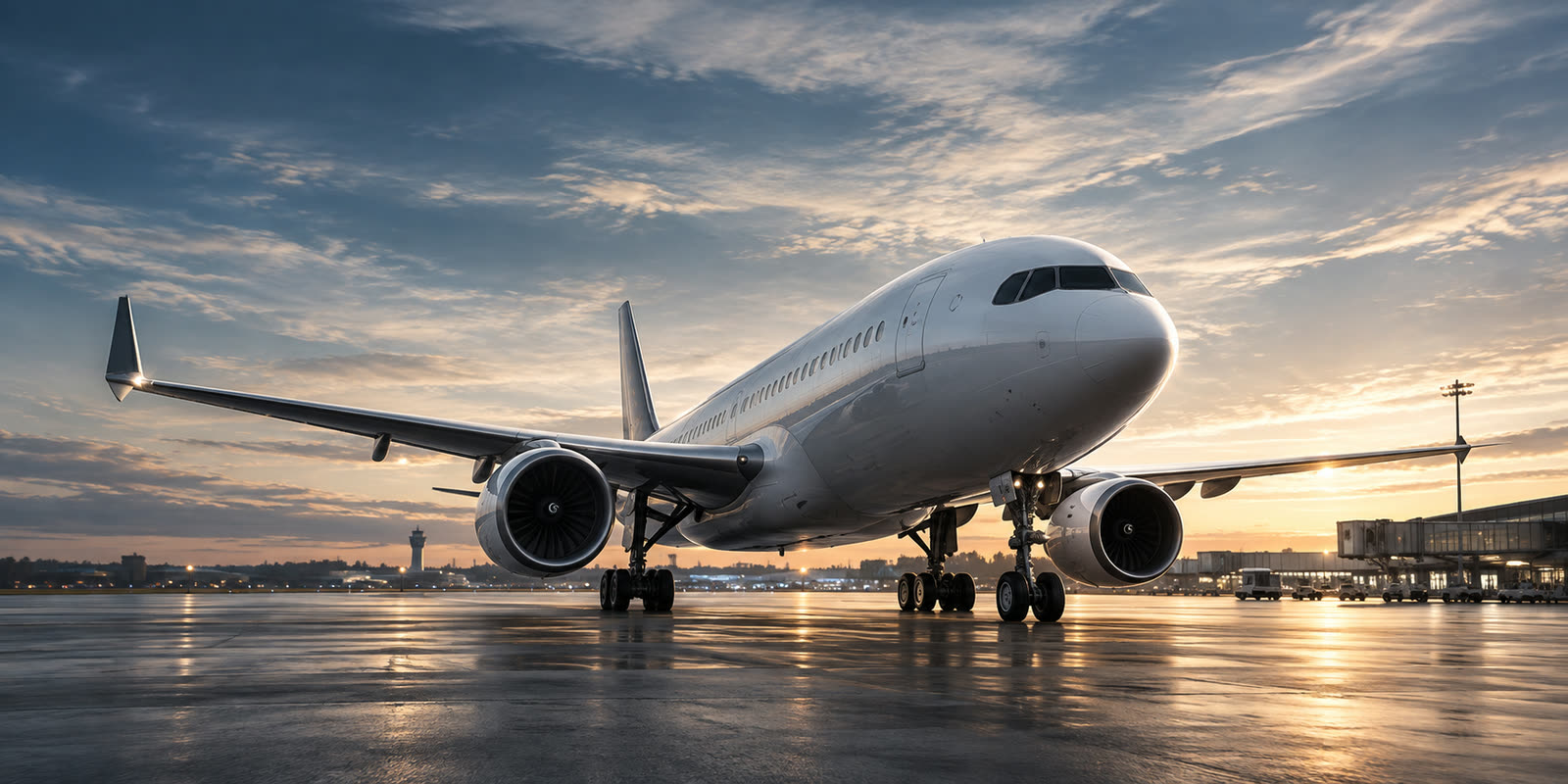 Aircraft on the apron at dusk