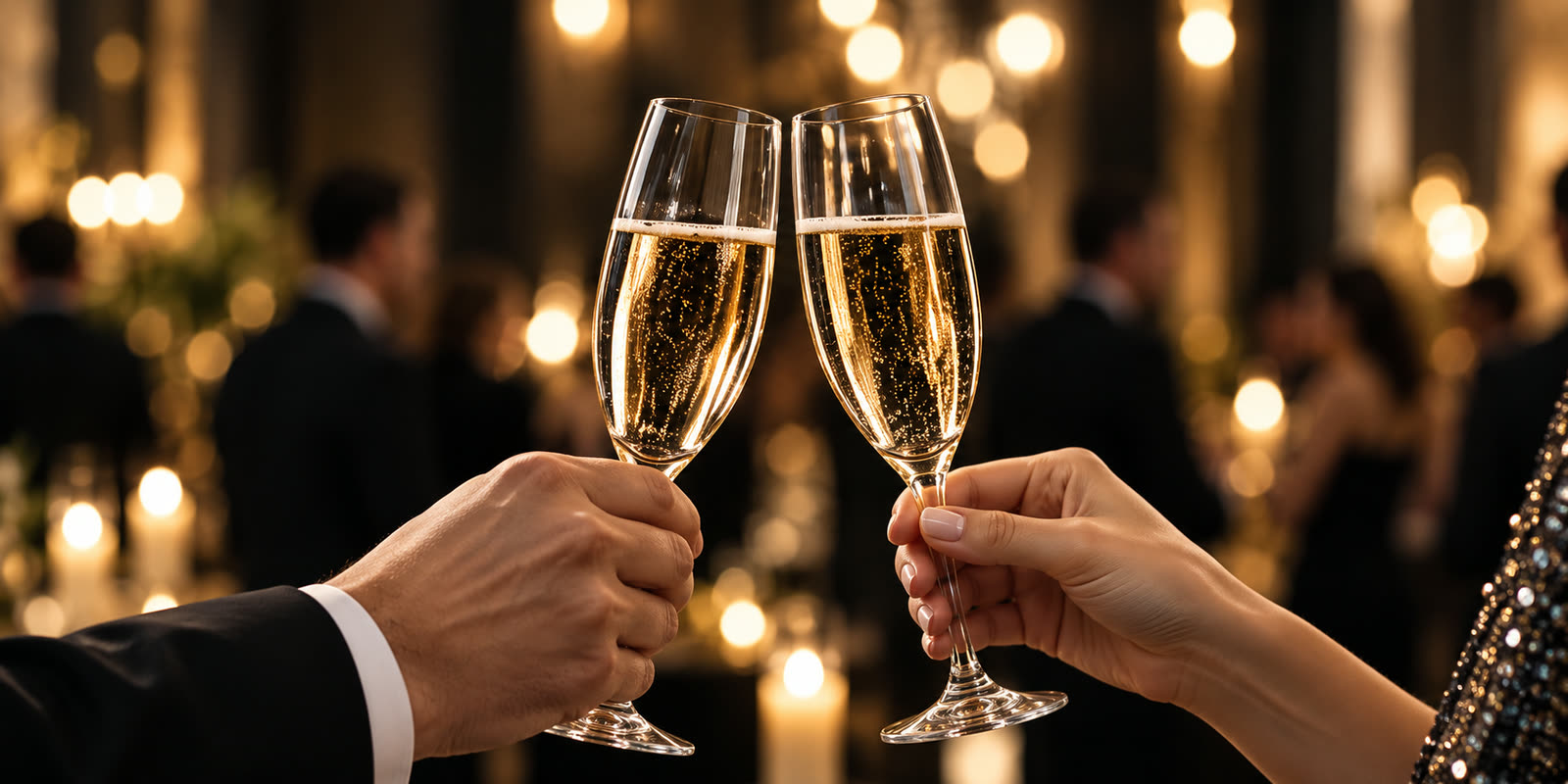 Champagne glasses at an evening event